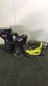 (1) Ryobi 6” Sander (1) Ryobi 18v 5.5” cordless Sander (1) Ryobi 18v 5” Cordless Sander