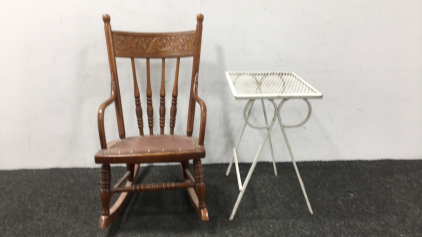 Antique Childrens Rocking Chair & Small Outdoor Side Table