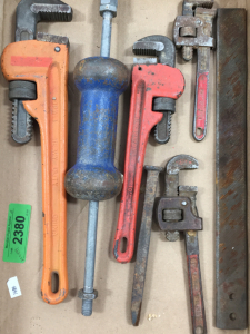 (1) Various Pipe Wrenches (2) Metal Snips