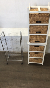 (1) 2 Matching End Tables (2) Small Storage Rack With Wheels