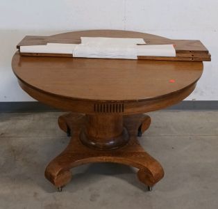 Vintage Round Table with Leaves and Casters