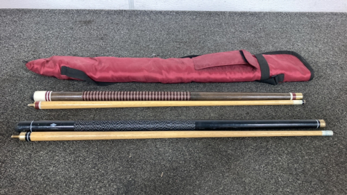 (2) Pool Cues With Case