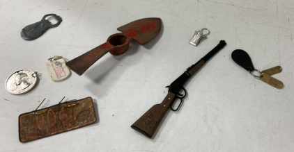 Vintage Keychains, Garden Tool, & Cap Gun