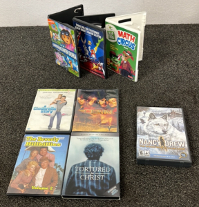 (4) DVD Movies, (3) Empty DVD Cases, & (3) Nancy Drew PC Games