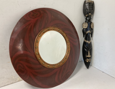 Decorative Wall Art, (1) Round Mirror & Tiki Type Mask