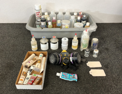 (46) Assorted Taxidermy and Airbrushing Paints, Adhesives, & Other Materials