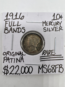 1916 MS68FB RARE FULL BANDS MERCURY DIME