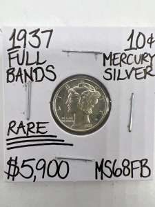 1937 MD68FB RARE FULL BANDS MERCURY DIME