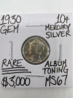 1930 MS67 RARE MERCURY SILVER DIME TONING