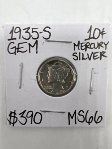 1935-SMS66 GEM MERCURY SILVER DIME