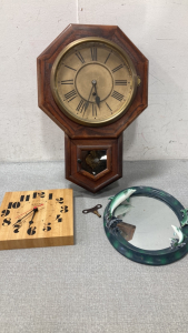 Wind up clock, wall clock and dolphin mirror