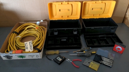 (2) 12" Toolboxes, Digital Tape Measure, Heavy Duty Extension Cord, More