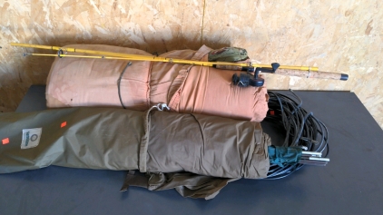 Tent, Bedroll, Fishing Rod & Reel, More