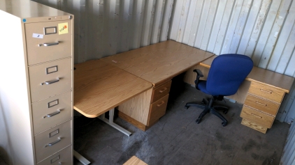 Oak Desk w/Return, Adjustable Table, 5-Drawer File, Chair