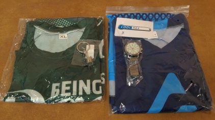 NEW Tee Shirts (XL), Wristwatch, Piston Key Fob