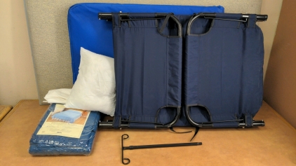 New 78x27 Cot w/Mat, Bedding, IV Pole