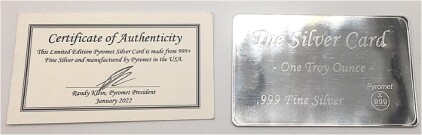 One Troy Oz Silver Card .999 Fine Silver