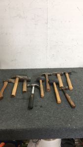 (5) Wood Handle Hammers (1) Stanley Nailmaster hammer (2) Wood Handle Hatchets (2) Rubber Mallets