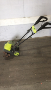 (1) Sunjoe roto tiller (1) Ryobi 18v lithium 13 inch