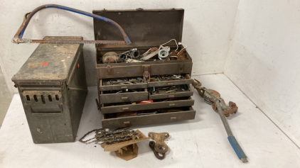 Vintage toolbox, Ammo Box, Saw & Come Along