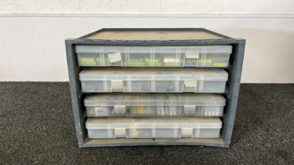 Plano 16" W x 10" D x 11" H Storage Rack with Assorted Fuses, Bridges, and Other Parts