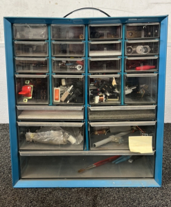 13" W x 7" D x 15" H 21 Drawer Storage Cabinet with Assorted Electronics Parts