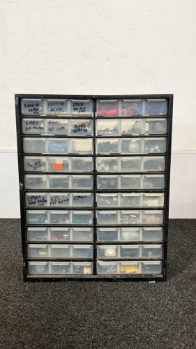 14" W x 7" D x 18" H 20 Drawer Storage Cabinet with Assorted Parts