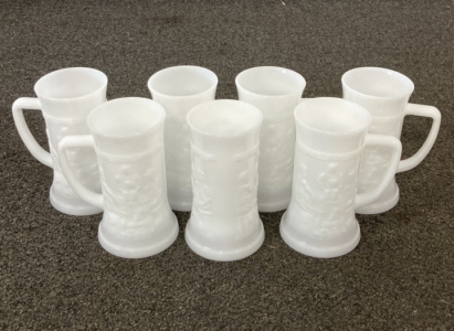 Milk Glass Handled Cup Set