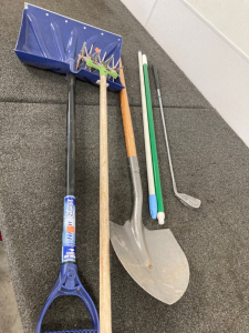 Shovels, Golf Club, Aerator Tool, & Replacement Broom Handles