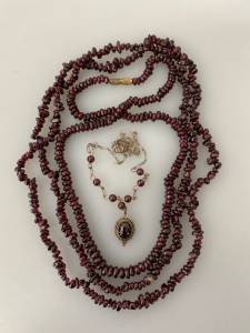 (3) Beaded Garnet/Amethyst Necklaces