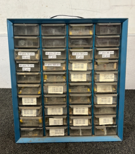 40-Drawer Storage Cabinet with Assorted Electronics Parts