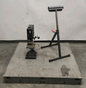 Pallet with Drill Press & Roller Stand