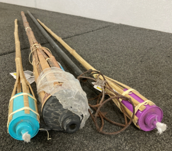 (3) Tiki Torches & (1) Tiki Torch Holder