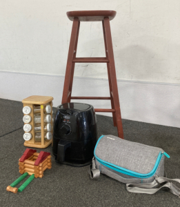 Wooden Stool, Bella Air Fryer, Spice Rack, And More