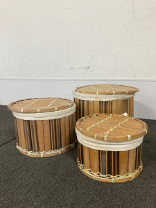 3 Wooden Baskets With Lids