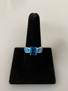 Size 9 Silver Toned Ring with Blue Stones