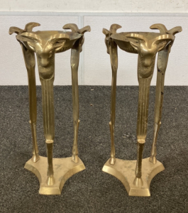 Pair Of Vintage Brass Goat Head Gazing Ball Stands