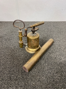 Antique Brass Clayton & Lambert Torch and Matches with Brass Container