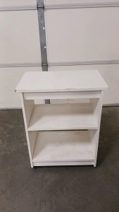 White-Painted Rolling Wood Cabinet