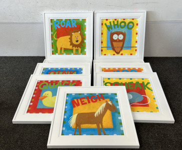 (9) Set of 16"x16" Framed Paintings of Animals