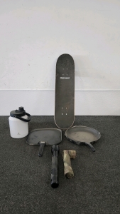 Lodge Cast Iron Pan,Nanna Water Bottle, Flashlights & Skateboard