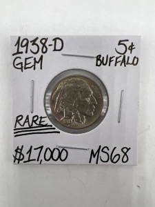 1938-D MS68 RARE GEM BUFFALO NICKEL