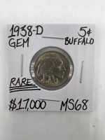 1938-D MS68 RARE GEM BUFFALO NICKEL