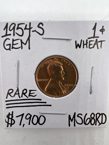 1954-S MS68RD RARE GEM WHEAT COPPER PENNY