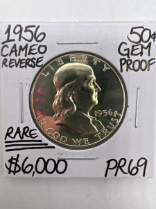 1956 PR69 RARE CAMEO REVERSE PROOF FRANKLIN 1/2 DOLLAR