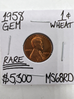 1958 MS68RD RARE GEM WHEAT COPPER PENNY