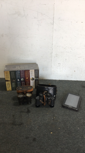(2) Pairs Of Vintage Binoculars (1) Samsung Tablet (1) 7-Book Series George R.R. Martin “ A song of Ice and Fire”