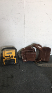 (1) DeWalt Work Site Radio (1) McGuire Nicholas Leather Tool Belt