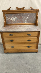 Dresser With Marble Top- Wheels - Three Drawers