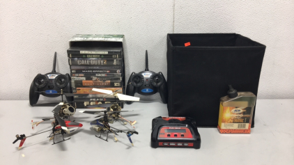 (4) E-Flight Remote Control Helicopters W/ (2) Controllers, (12) PC Games I.e. Call Of Duty, Fear, Half Life